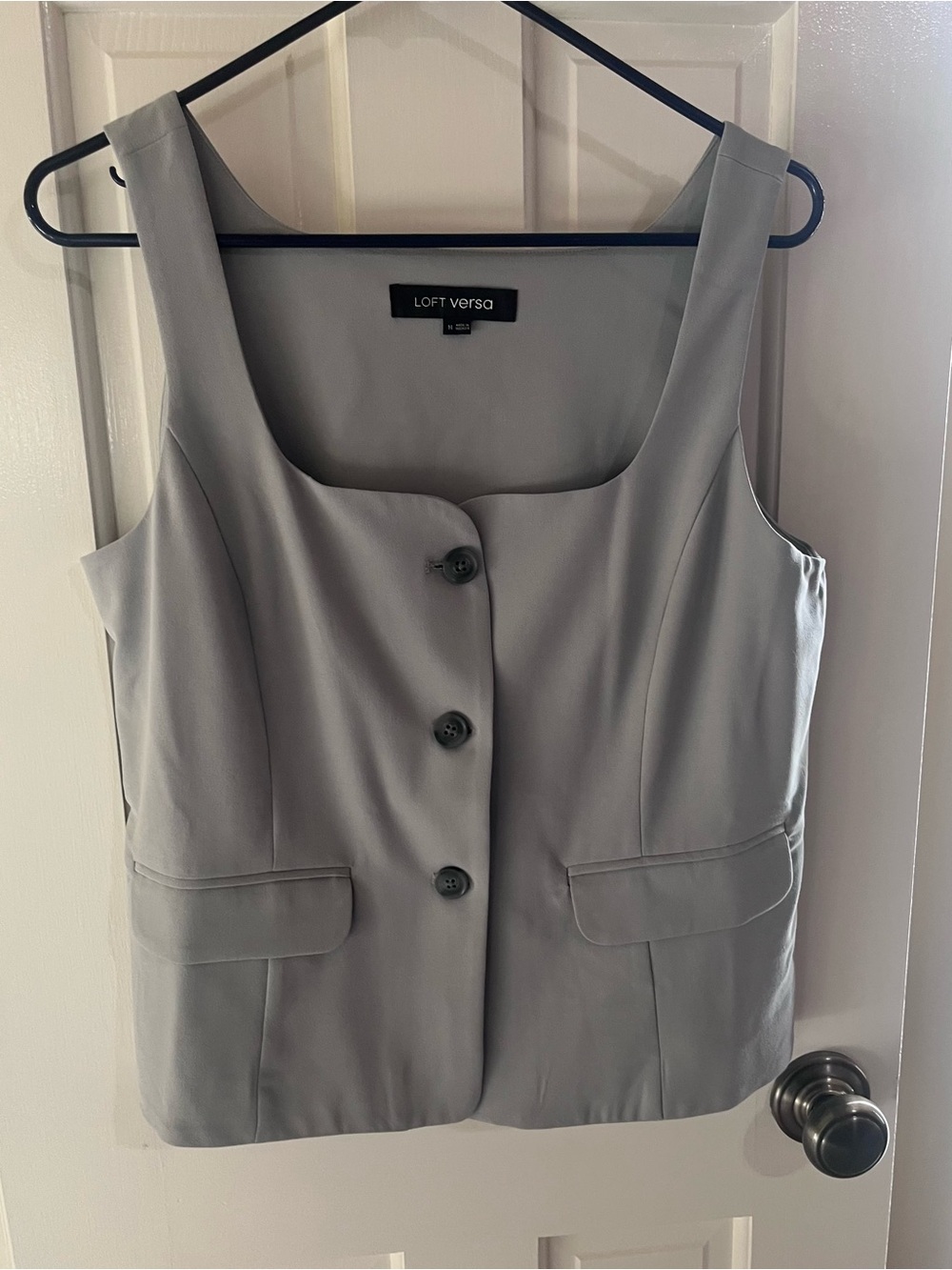 Versa by LOFT Versá Light Gray Button-Front Sleeveless Vest